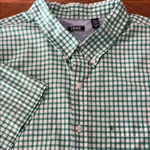 Izod Green and White Casual Button Down Shirt
